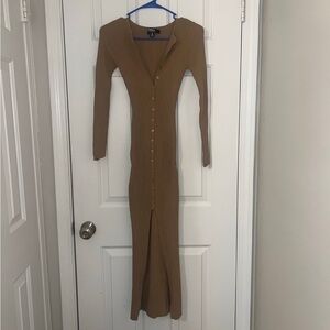 Hera collection Tan Brown Long Sleeve Button-Up maxi Dress